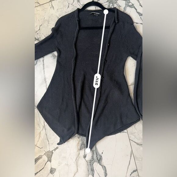 Hannes Roether | S | gray open front woven made in Germany cardigan - Picture 3 of 9